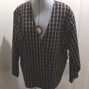 CosCob Sz 14, Black & Brown Plaid Double Breasted Blazer, Vintage